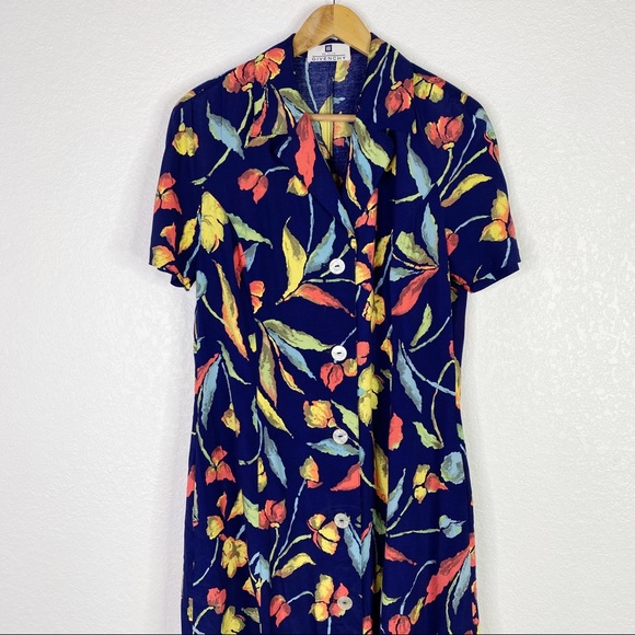 Vintage Givenchy En Plus Floral Button Front Midi Shirt Dress - Picture 2 of 8